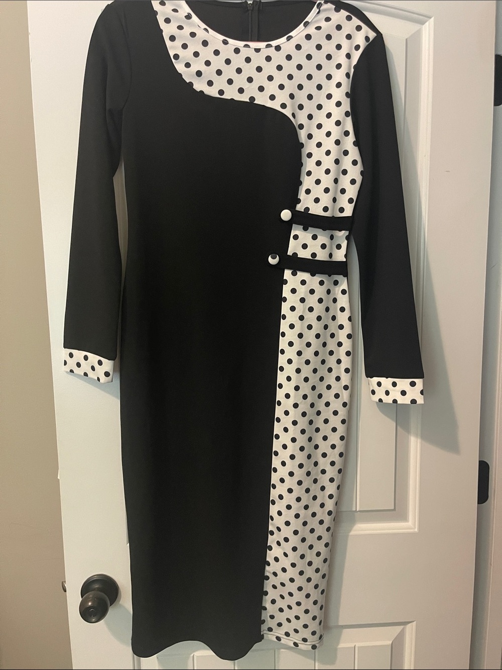 Classic Black & White Polka Dot Sheath Dress